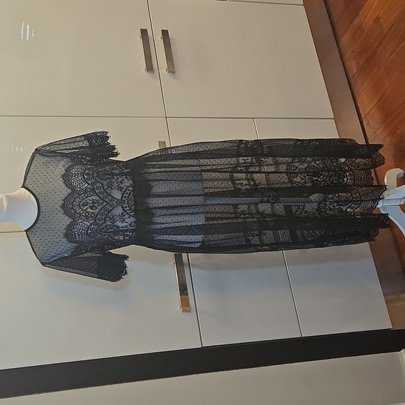 Free People Sheer Crochet Lace Embroidered Maxi Dress Top Black Size Small - Picture 1 of 12